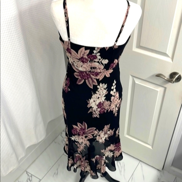 NWOT Black & Purple Floral Wrap Dress with High Low Ruffled Hem - Picture 8 of 17
